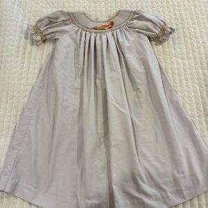 Carouselwear Gray Smocked Fall Dress Cornucopia Thanksgiving Size 5
